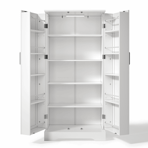 Aparador 60x35x128 cm - Multifuncional com LED, prateleiras ajustáveis, portas com arrumação - Branco