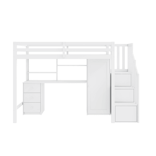 Beliche infantil 90x200 cm - com secretária, armário, escada, gavetas, branco