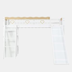 Cama alta infantil 90x200 cm - com escorrega, roupeiro, espaço de arrumação por baixo da cama e grade decorativa perimetral - branconatural