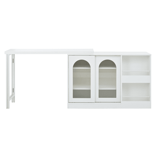 Mesa de bar moderna giratória 360° - Mesa extensível com arrumação e porta de vidro - Branco