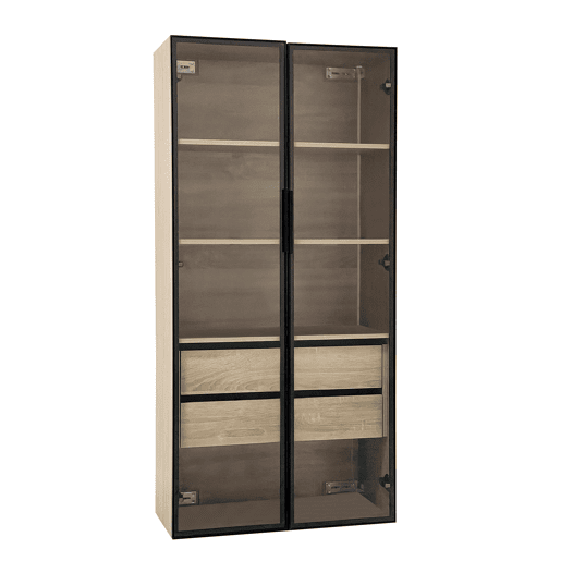 Armário de casa de banho 73 cm - Com luz, 2 gavetas grandes e 2 portas de vidro - Natural