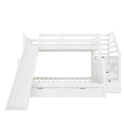Cama beliche 90x200 sobre 140x200 - com gavetas, arrumação e escorregador - branco