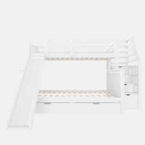Cama beliche 90x200 sobre 140x200 - com gavetas, arrumação e escorregador - branco
