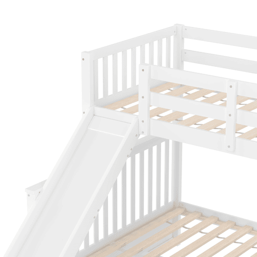 Cama beliche 90x200 sobre 140x200 - com gavetas, arrumação e escorregador - branco