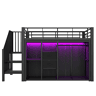 Cama infantil semi alta 90x200 cm - 2 gavetas, armário aberto, iluminação LED multicolorida e vários compartimentos - preto