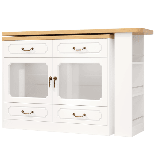 Mesa de bar extensível 135-203 cm - Com arrumação, giratória 360°, LED - Branca
