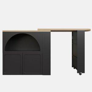 Mesa de bar extensível 135-205×39×100 cm - Mesa de bar móvel moderna com arrumação e design de porta curva - Preto