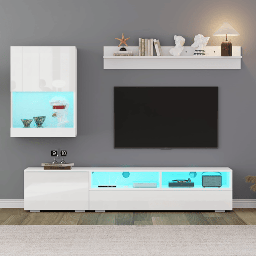 Conjunto de móveis para TV 175x39x34 cm - Conjunto completo com LED, Hochglanz, para TVs de até 80, Branco