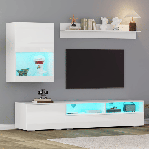 Conjunto de móveis para TV 175x39x34 cm - Conjunto completo com LED, Hochglanz, para TVs de até 80, Branco