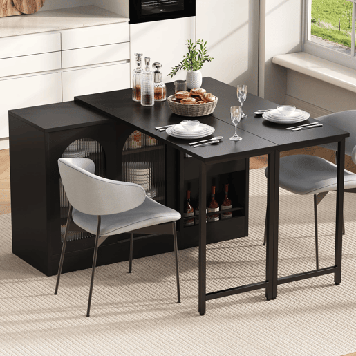 Mesa de bar moderna 121,5 x 40 cm - Extensível, giratória em 360°, com arrumação - Preto