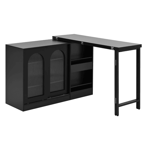 Mesa de bar moderna 121,5 x 40 cm - Extensível, giratória em 360°, com arrumação - Preto