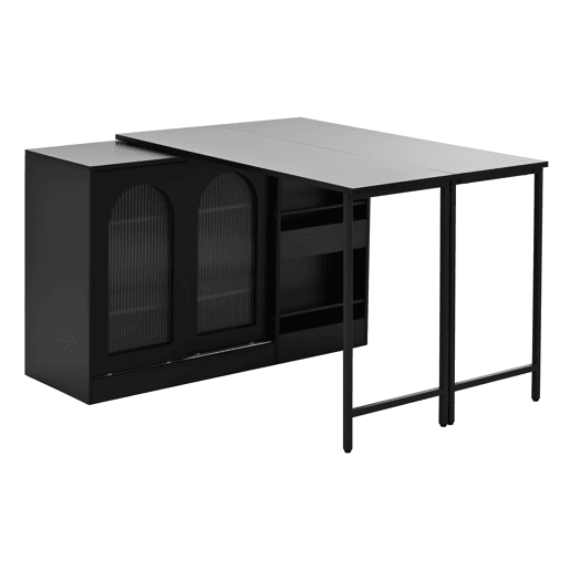 Mesa de bar moderna 121,5 x 40 cm - Extensível, giratória em 360°, com arrumação - Preto