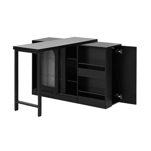 Mesa de bar moderna 121,5 x 40 cm - Extensível, giratória em 360°, com arrumação - Preto