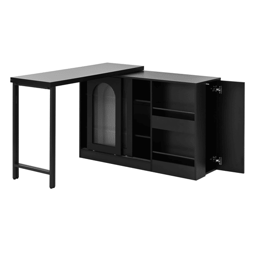 Mesa de bar moderna 121,5 x 40 cm - Extensível, giratória em 360°, com arrumação - Preto