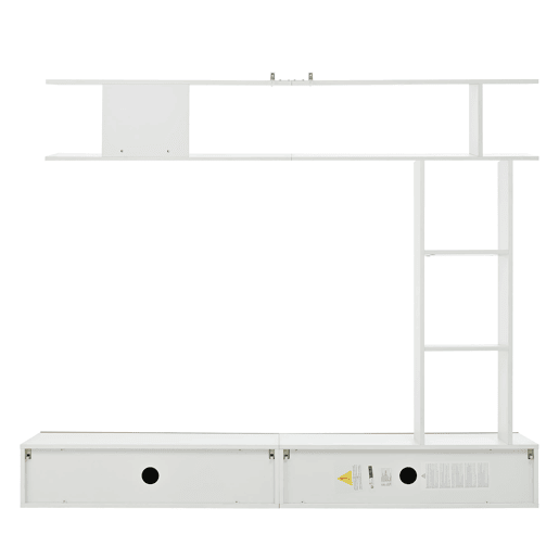 Móvel de TV 180x35x22,5 cm - Conjunto de sala com vitrines, prateleira e painel para TV - Branco + Natural