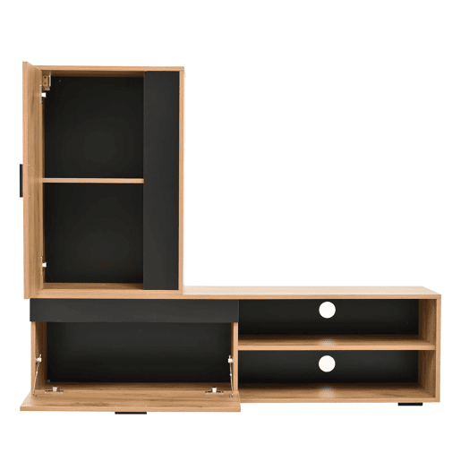 Móvel para TV 140x35x39 cm - Conjunto completo de 3 peças, TV-Board, estante e prateleira de parede - Cor madeira + preto