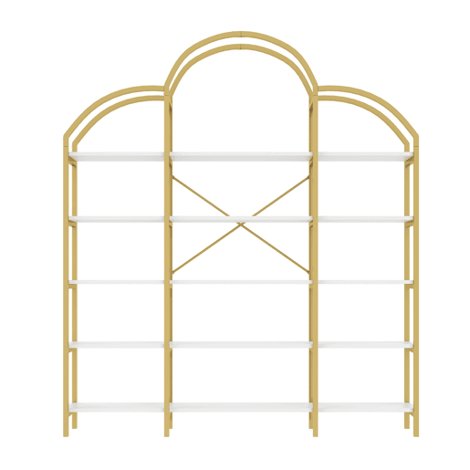 Estante 170x26x190 cm - Estilo simples, estrutura em aço e MDF, 5 níveis, formato de nuvem, dourado e branco