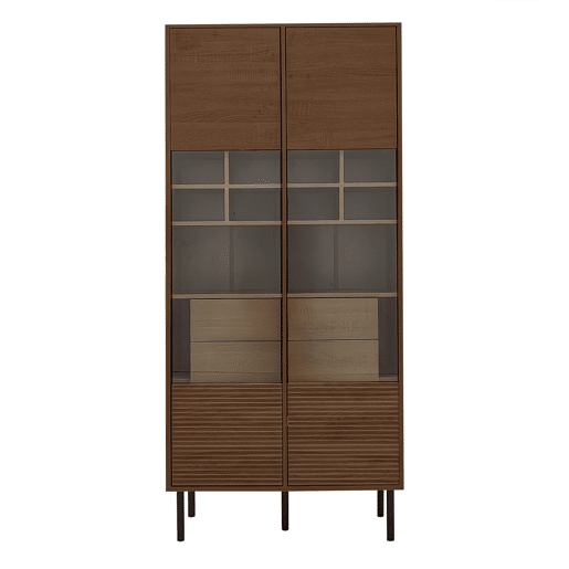 Vitrine multifuncional - prateleiras + porta de vidro + gaveta oculta - madeira Vitrine multifuncional - prateleiras + porta de vidro + gaveta oculta - madeira