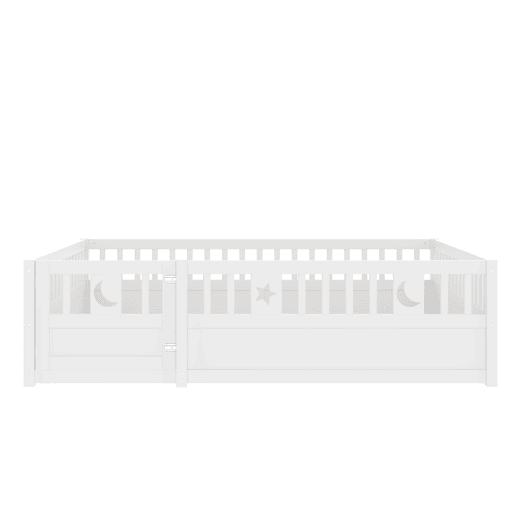 Cama infantil 140x190 cm - Com grades, decoração de estrelas e lua, sem estrado - Branco