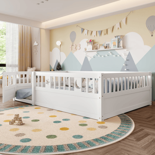 Cama infantil 140x190 cm - Com grades, decoração de estrelas e lua, sem estrado - Branco