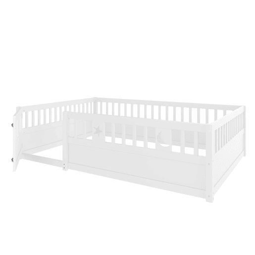Cama infantil 140x190 cm - Com grades, decoração de estrelas e lua, sem estrado - Branco