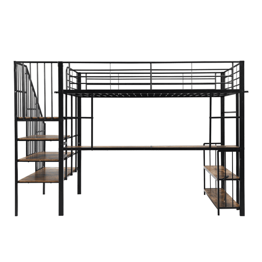 Cama alta de metal 120x200 cm - escada lateral com corrimão, porta de carga, cabide, prateleira e sistema anti-capotamento - preto escuro Cama alta de metal 120x200 cm - escada lateral com corrimão, porta de carga, cabide, prateleira e sistema anti-capotamento - preto escuro