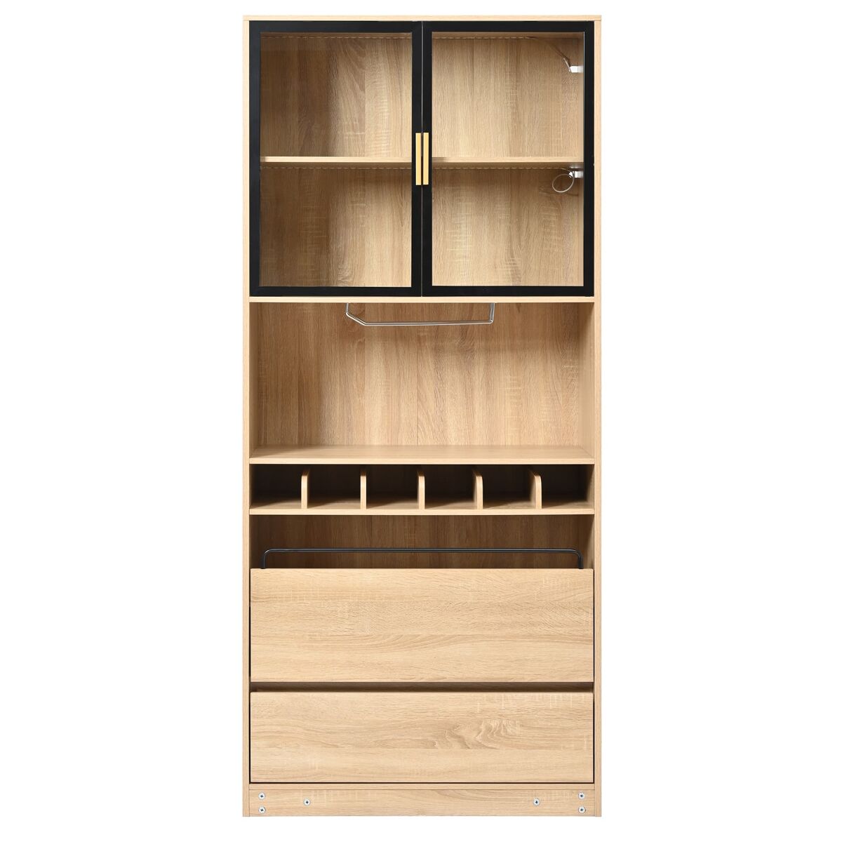 Armario de baño 180 cm - vitrina con puertas de cristal y iluminación - natural