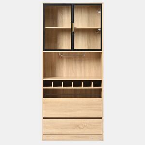 Armário de casa de banho 180 cm - Vitrine com portas de vidro e iluminação - Natural