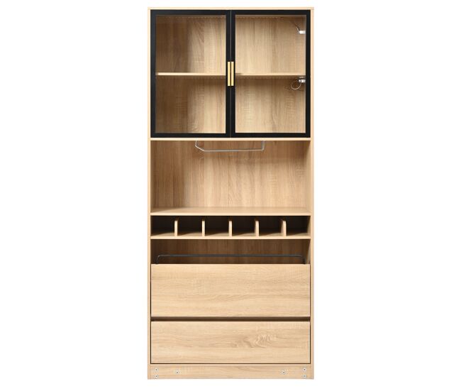 Armario de baño 180 cm - vitrina con puertas de cristal y iluminación - natural