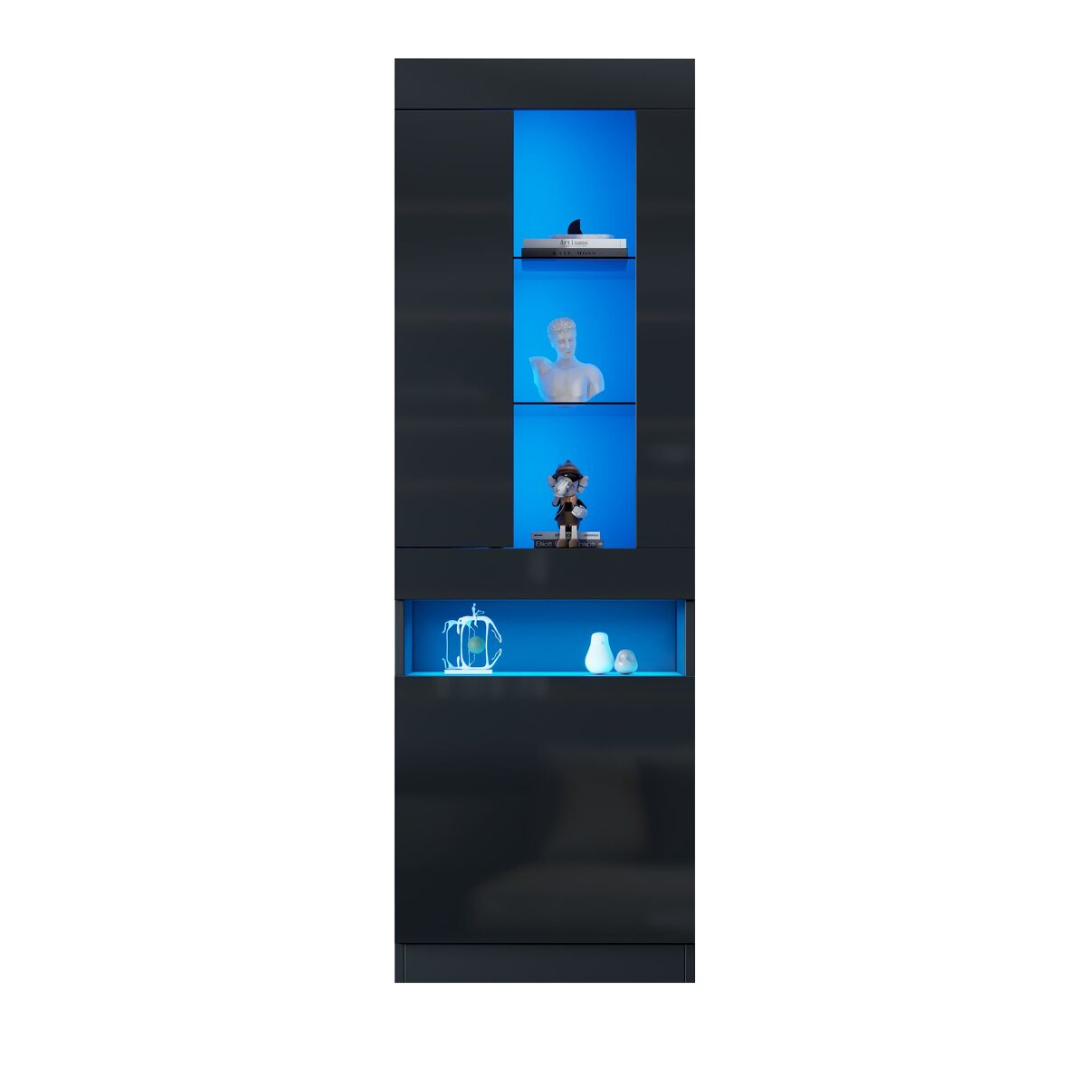Vitrina led para salón - mueble expositor con iluminación led y amplio espacio de almacenaje - negro