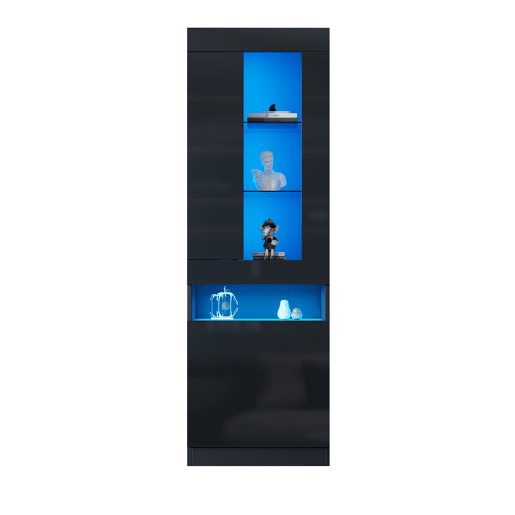 Vitrine LED para sala - móvel expositor com iluminação LED e amplo espaço de armazenamento - preto