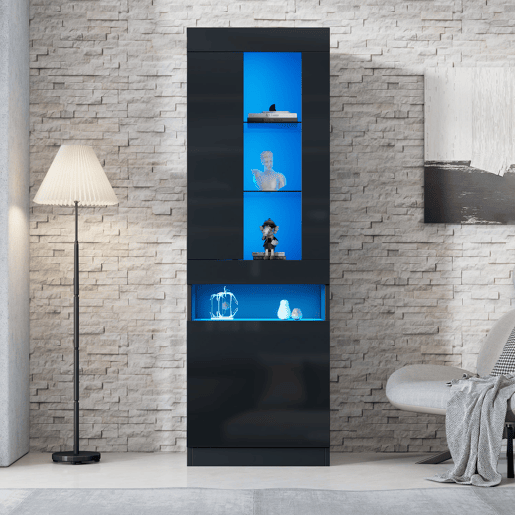 Vitrine LED para sala - móvel expositor com iluminação LED e amplo espaço de armazenamento - preto