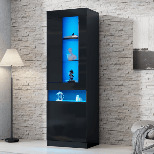 Vitrine LED para sala - móvel expositor com iluminação LED e amplo espaço de armazenamento - preto