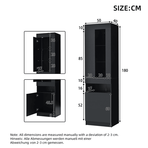 Vitrine LED para sala - móvel expositor com iluminação LED e amplo espaço de armazenamento - preto