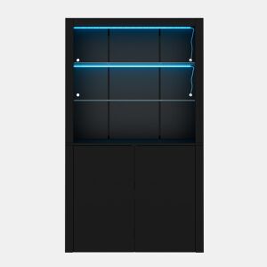 Vitrine alta 100x35x170 cm - alto brilho com LED, 2 prateleiras de vidro e 2 armários, móvel de arrumação para sala - preto