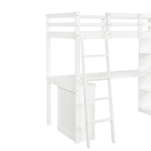 Cama alta infantil 90x200 cm - prateleira prática, grade de segurança, organizador de feltro, escada estável - branco
