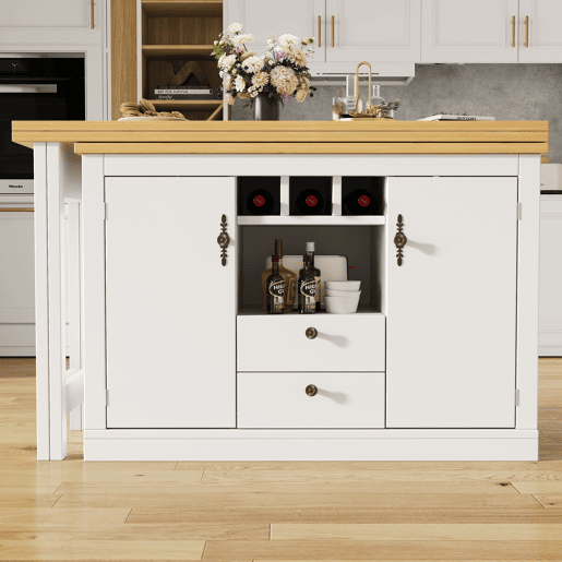 Mesa de bar extensível 120-180 cm - Com função de rotação de 360° e arrumação - Branca