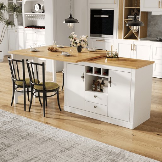 Mesa de bar extensível 120-180 cm - Com função de rotação de 360° e arrumação - Branca