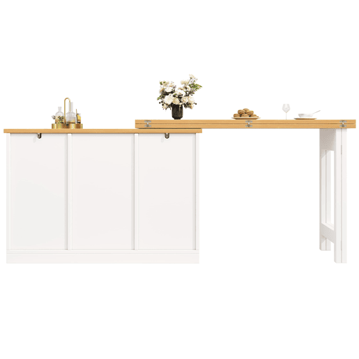 Mesa de bar extensível 120-180 cm - Com função de rotação de 360° e arrumação - Branca