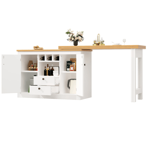 Mesa de bar extensível 120-180 cm - Com função de rotação de 360° e arrumação - Branca