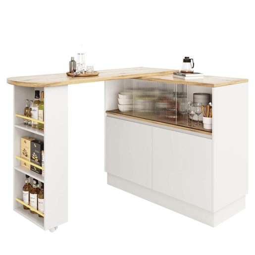 Aparador 90x45x100 cm - multifuncional, giratório, com prateleiras e vidro - Branco