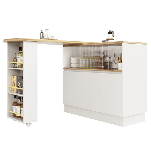 Aparador 90x45x100 cm - multifuncional, giratório, com prateleiras e vidro - Branco