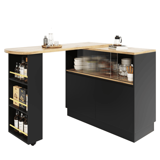 Aparador giratório 360° 90x45x100 cm - moderno, multifuncional, com prateleiras e vidro - preto