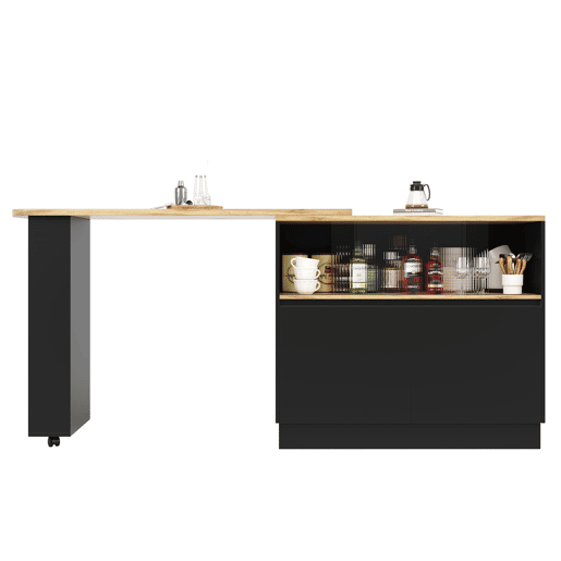 Aparador giratório 360° 90x45x100 cm - moderno, multifuncional, com prateleiras e vidro - preto