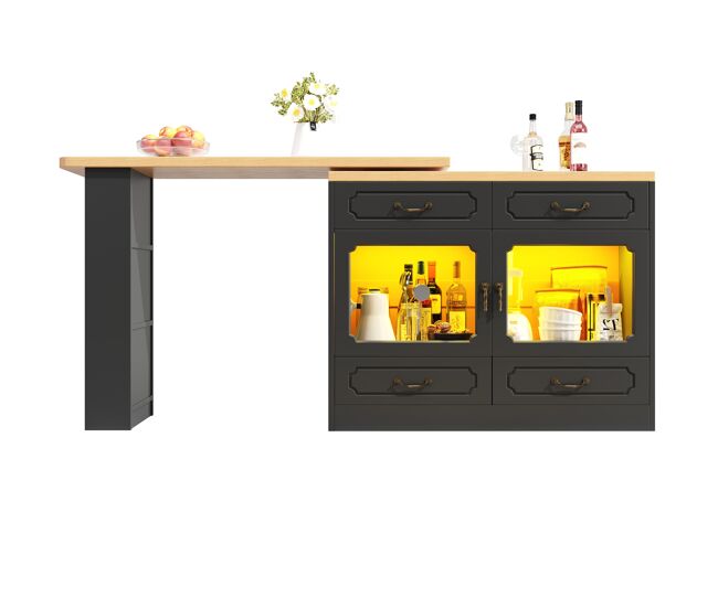 Aparador 135×39×92.8 cm - con almacenamiento, 360° rotatorio, led - negro