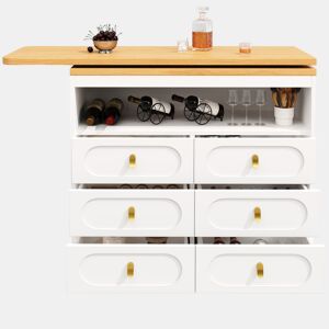 Aparador 137-203 cm - Design moderno com arrumação e função extensível - Branco