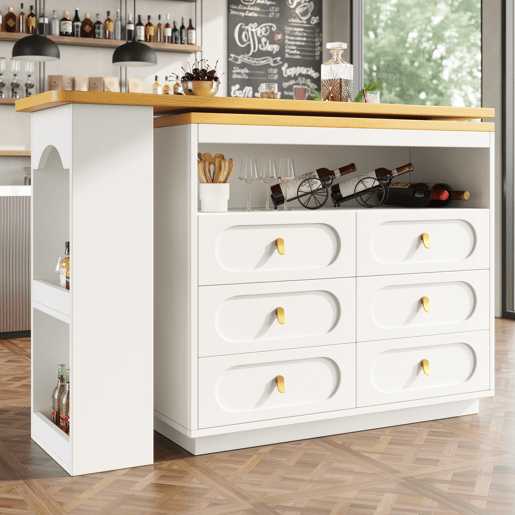 Aparador 137-203 cm - Design moderno com arrumação e função extensível - Branco