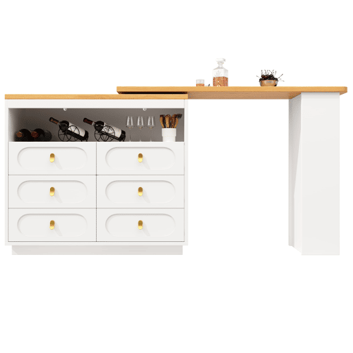 Aparador 137-203 cm - Design moderno com arrumação e função extensível - Branco