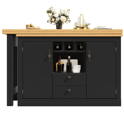 Mesa de bar extensível 120-180 cm - Com função giratória de 360° e arrumação - Preto