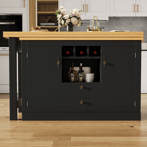Mesa de bar extensível 120-180 cm - Com função giratória de 360° e arrumação - Preto